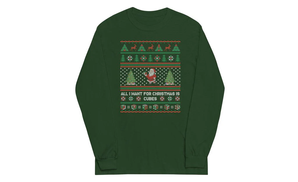 All I Want For Christmas Is Cubes - Rubik's Cube Long Sleeve Shirt - Image 3