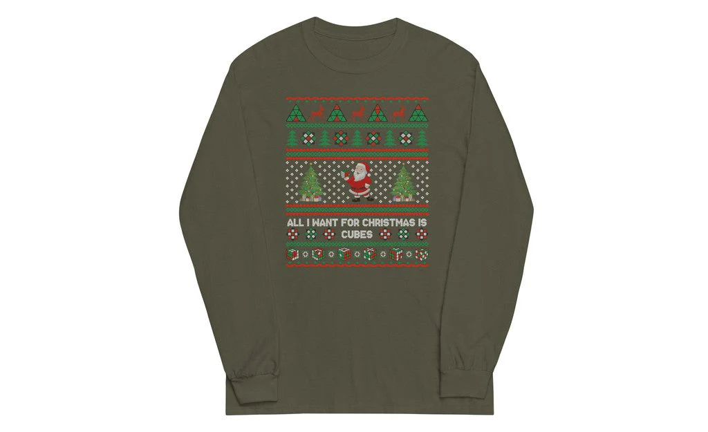 All I Want For Christmas Is Cubes - Rubik's Cube Long Sleeve Shirt - Image 4