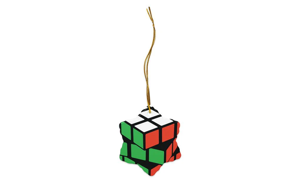 Ceramic Rubik's Cube Christmas Ornament - Red-White-Green Double-sided - Image 3