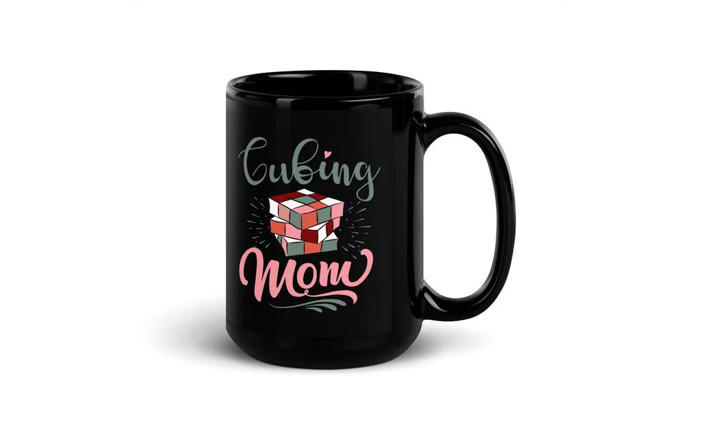 Cubing Mom V2 Rubik's Cube Black Glossy Mug - Image 5