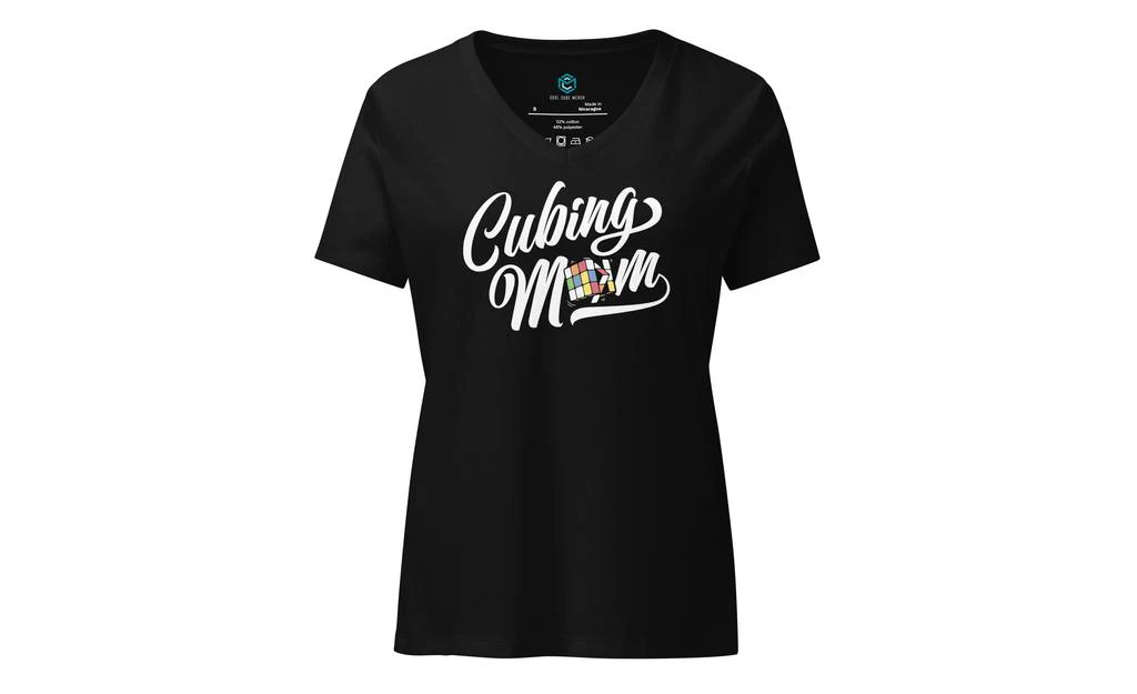 Cubing Mom V3 Women’s Relaxed V-neck Rubik's Cube T-shirt - Image 3