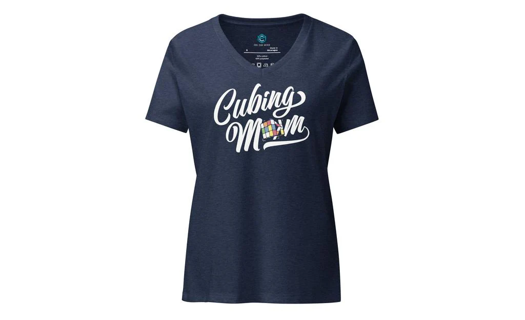 Cubing Mom V3 Women’s Relaxed V-neck Rubik's Cube T-shirt - Image 4