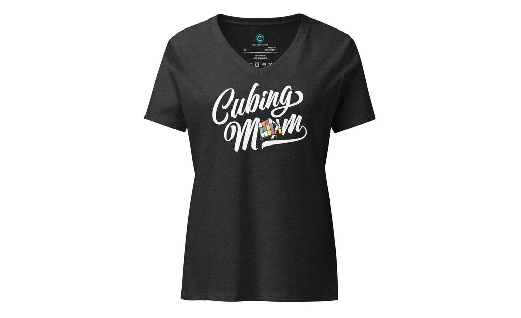 Cubing Mom V3 Women’s Relaxed V-neck Rubik's Cube T-shirt - Image 5