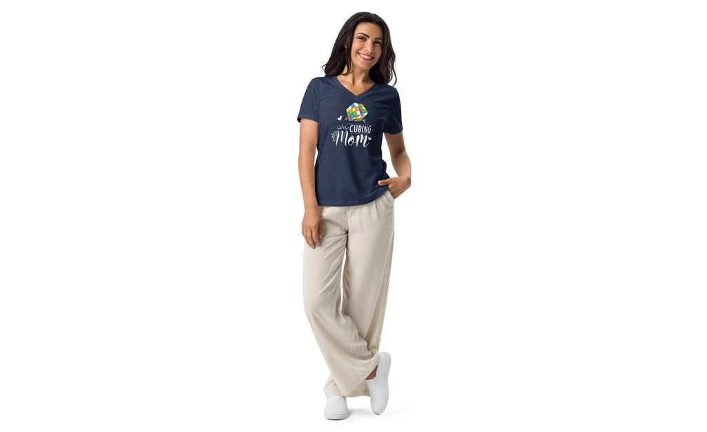 Cubing Mom V5 Women’s Relaxed V-neck Rubik's Cube T-shirt - Image 2