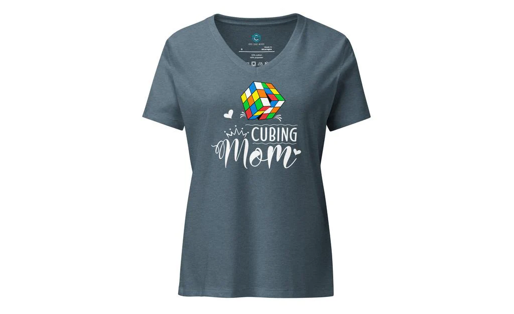 Cubing Mom V5 Women’s Relaxed V-neck Rubik's Cube T-shirt - Image 5
