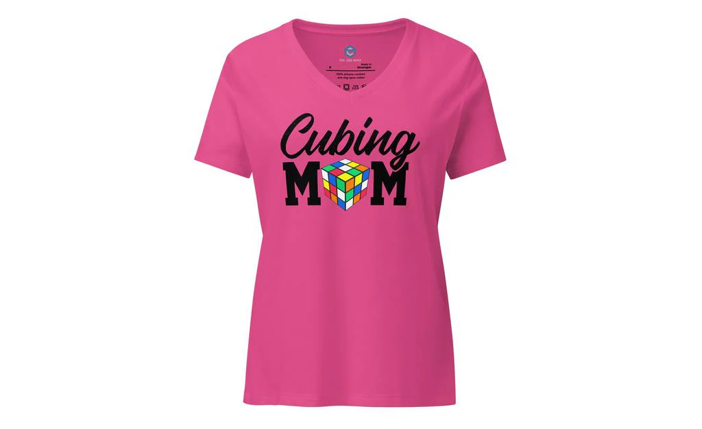 Cubing Mom Women’s Relaxed V-neck Rubik's Cube T-shirt (Dark Letters)
