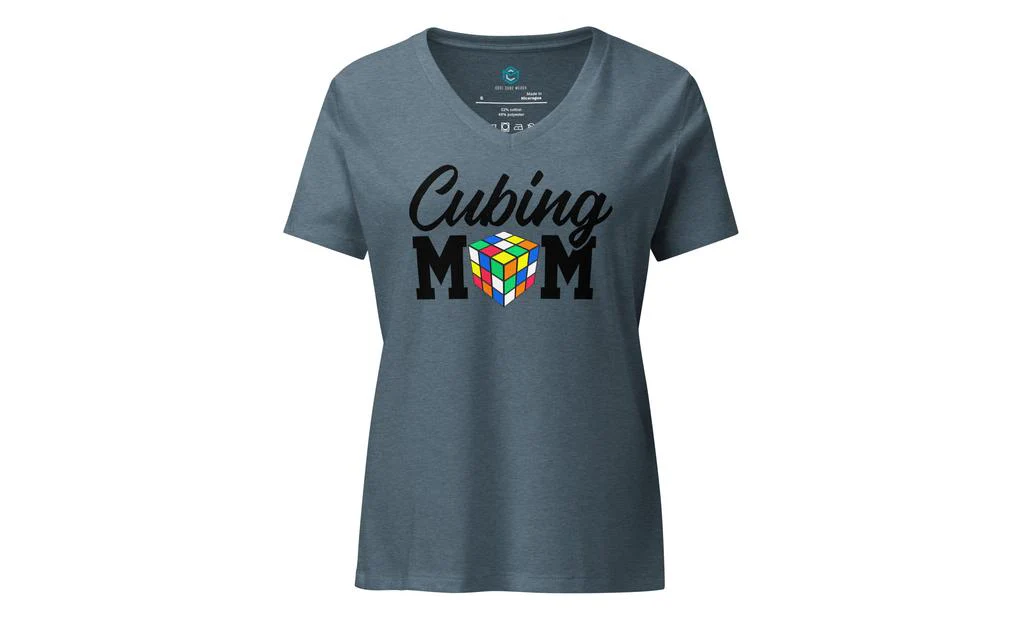 Cubing Mom Women’s Relaxed V-neck Rubik's Cube T-shirt (Dark Letters) - Image 2