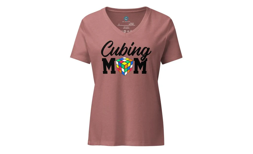 Cubing Mom Women’s Relaxed V-neck Rubik's Cube T-shirt (Dark Letters) - Image 3