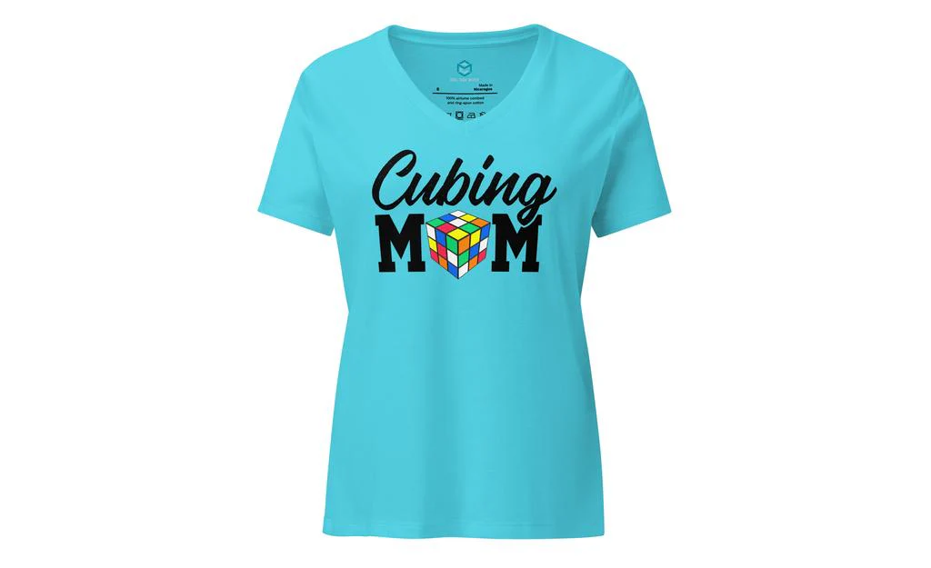 Cubing Mom Women’s Relaxed V-neck Rubik's Cube T-shirt (Dark Letters) - Image 4