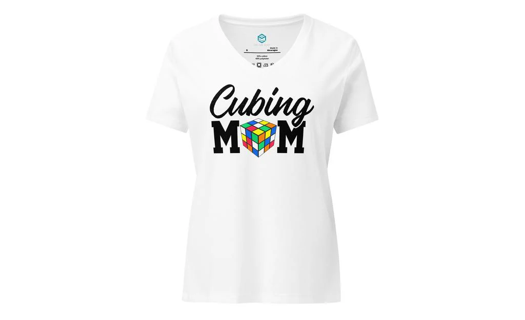 Cubing Mom Women’s Relaxed V-neck Rubik's Cube T-shirt (Dark Letters) - Image 5