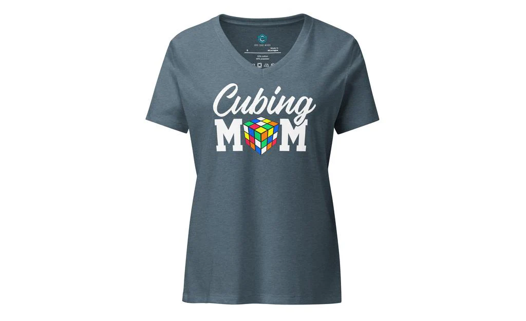 Cubing Mom Women’s Relaxed V-neck Rubik's Cube T-shirt (White Letters)