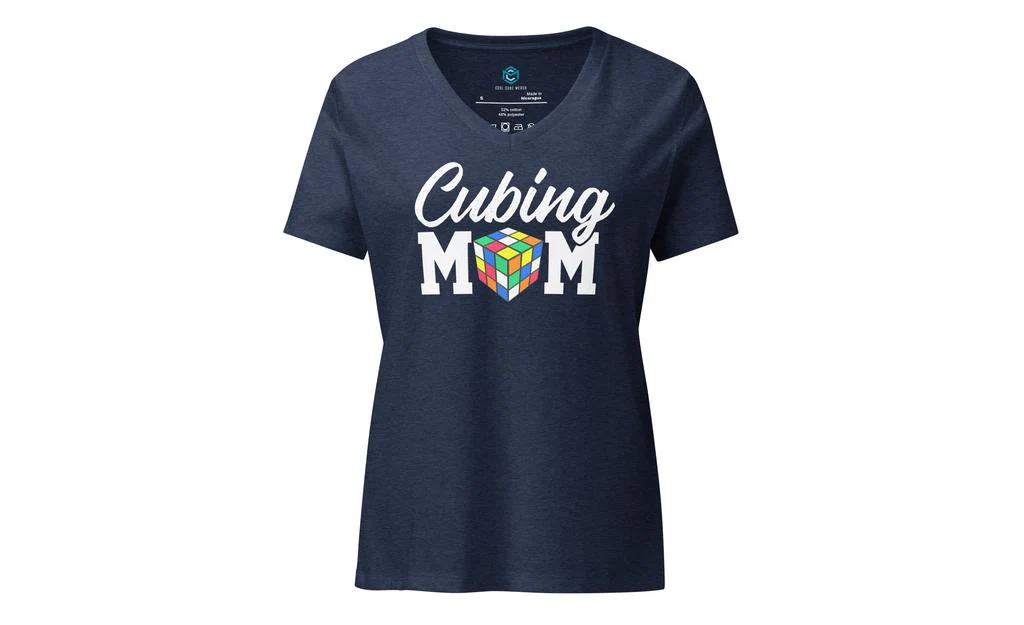 Cubing Mom Women’s Relaxed V-neck Rubik's Cube T-shirt (White Letters) - Image 3