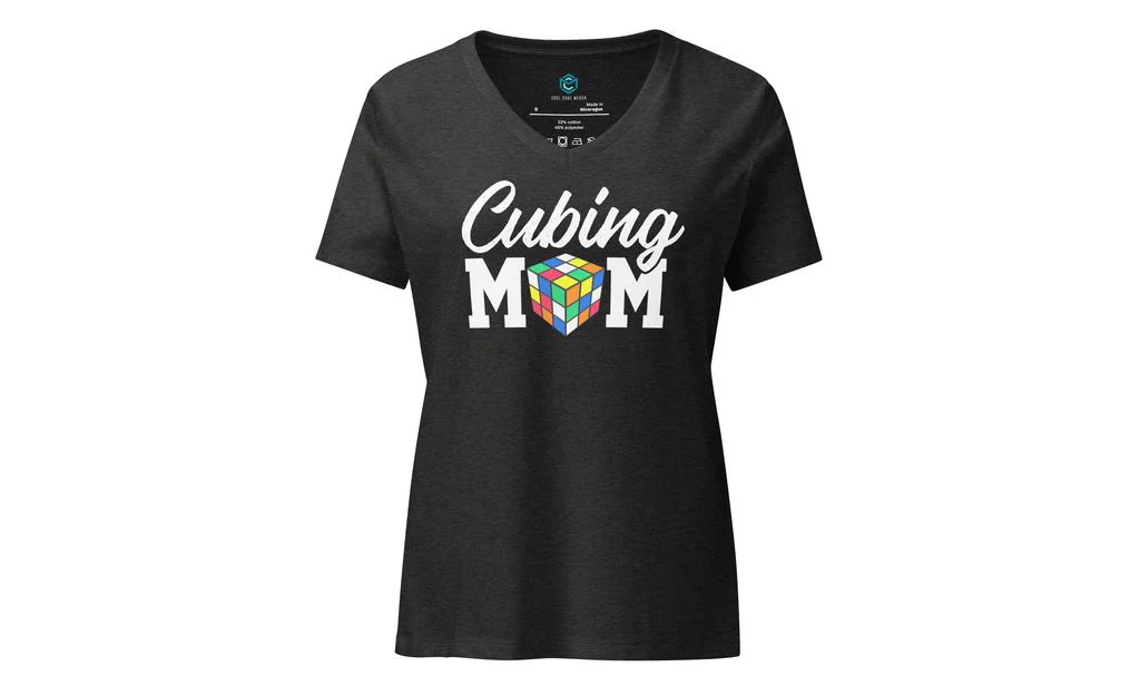 Cubing Mom Women’s Relaxed V-neck Rubik's Cube T-shirt (White Letters) - Image 4