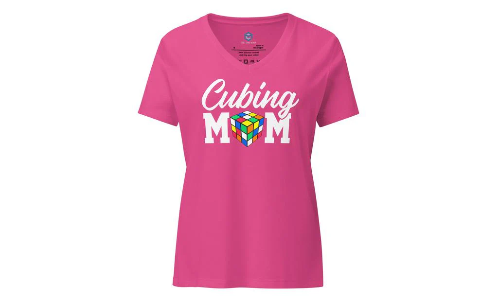Cubing Mom Women’s Relaxed V-neck Rubik's Cube T-shirt (White Letters) - Image 5