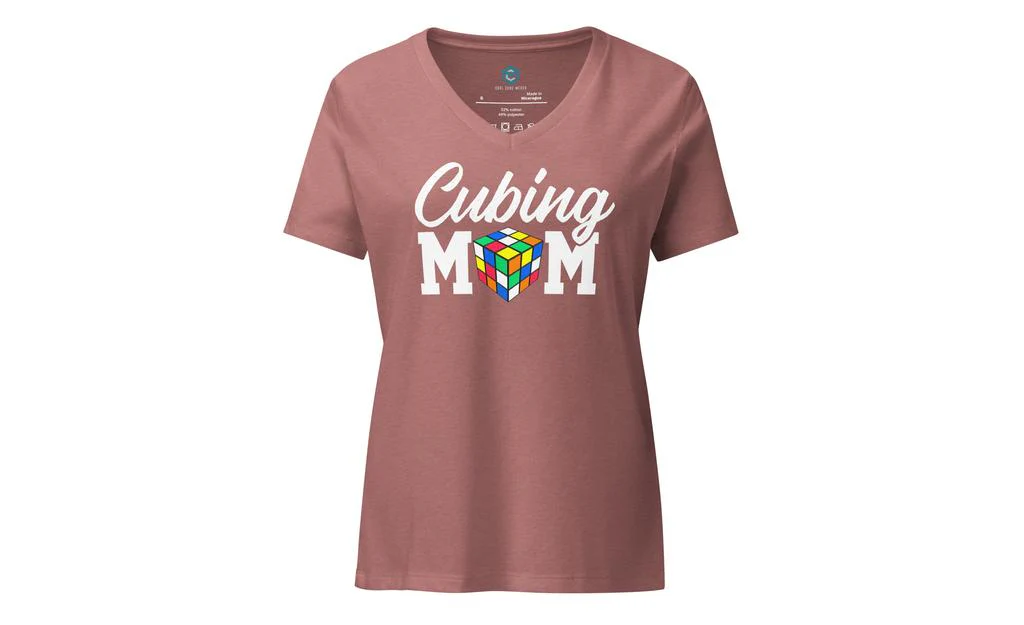 Cubing Mom Women’s Relaxed V-neck Rubik's Cube T-shirt (White Letters) - Image 6