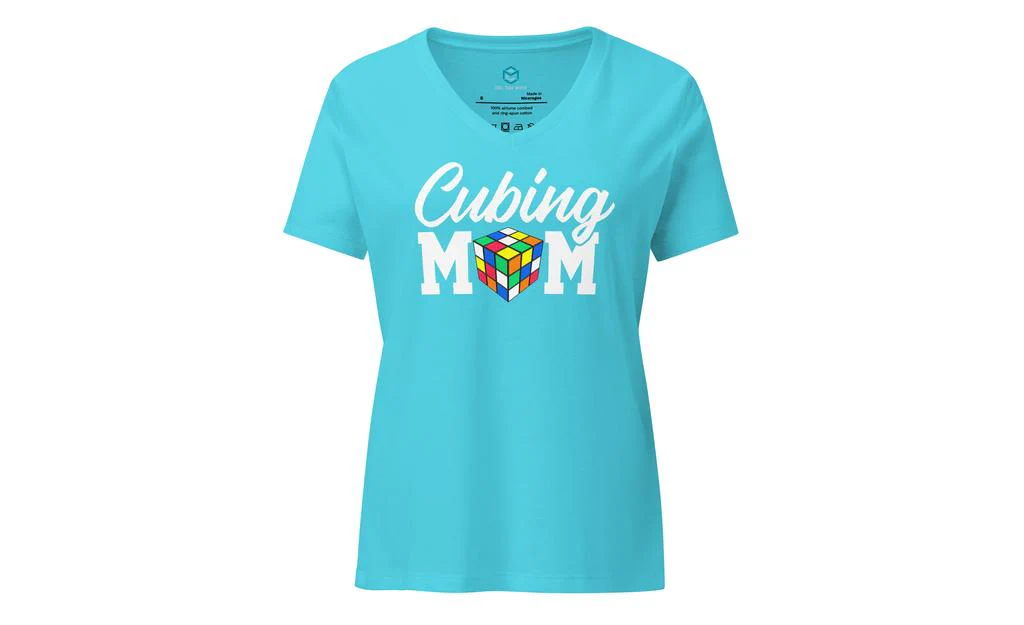 Cubing Mom Women’s Relaxed V-neck Rubik's Cube T-shirt (White Letters) - Image 7