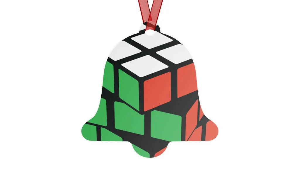 Rubik's Cube Metal Christmas Ornament - Red-White-Green Double-sided - Image 4