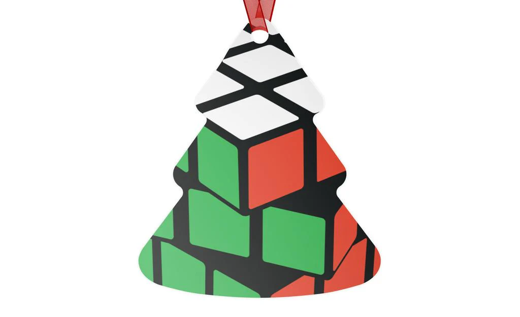 Rubik's Cube Metal Christmas Ornament - Red-White-Green Double-sided - Image 7